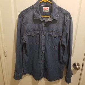 Wrangler Men's denium Long sleeve PearlSnap Shirt L